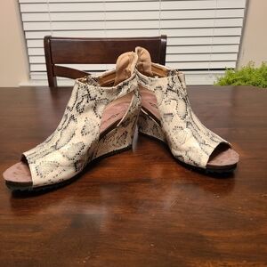 Snakeskin Peep-Toe Wedge Sandals